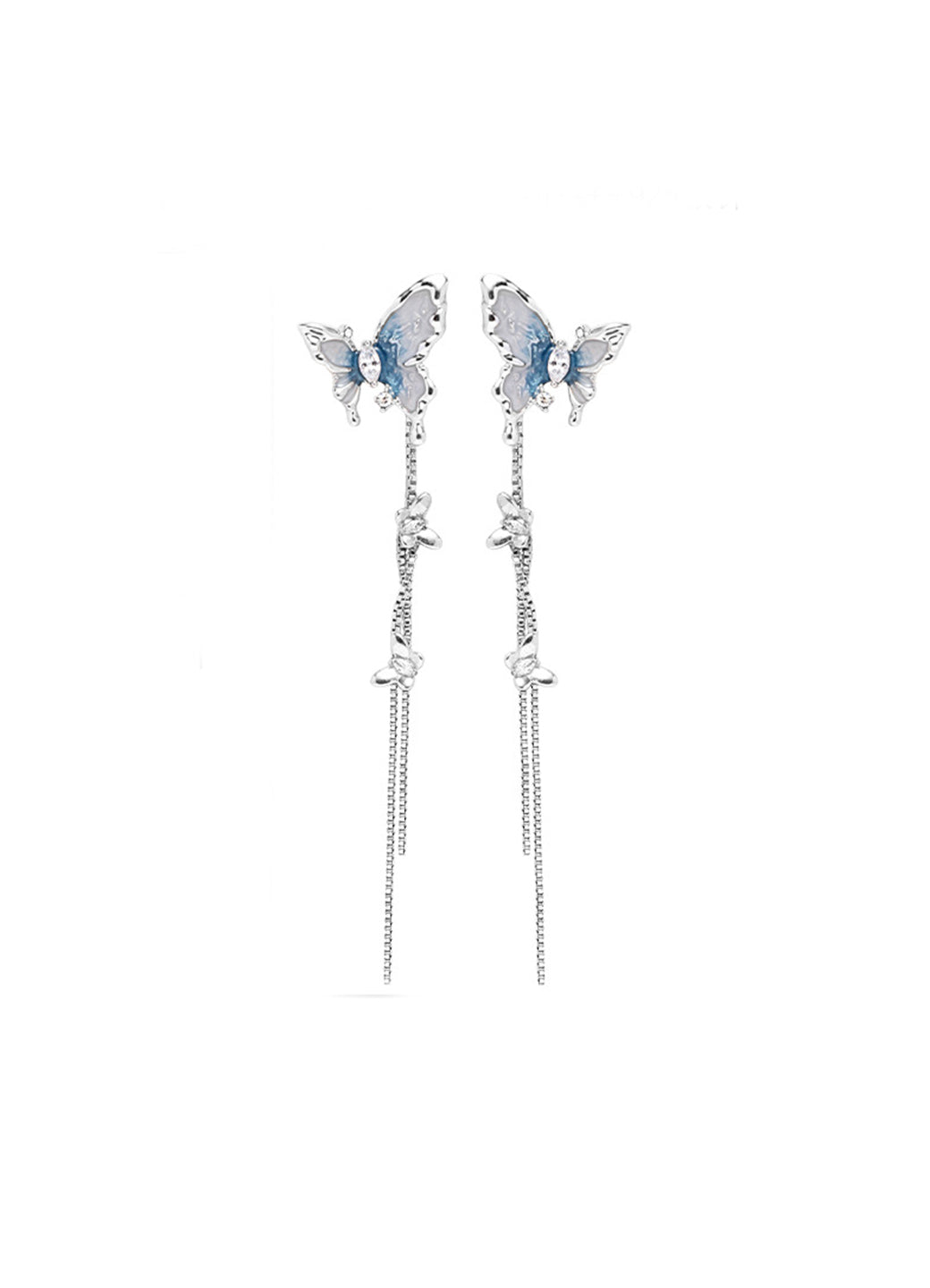 Blue and White Enamel Dropping Butterfly Earrings