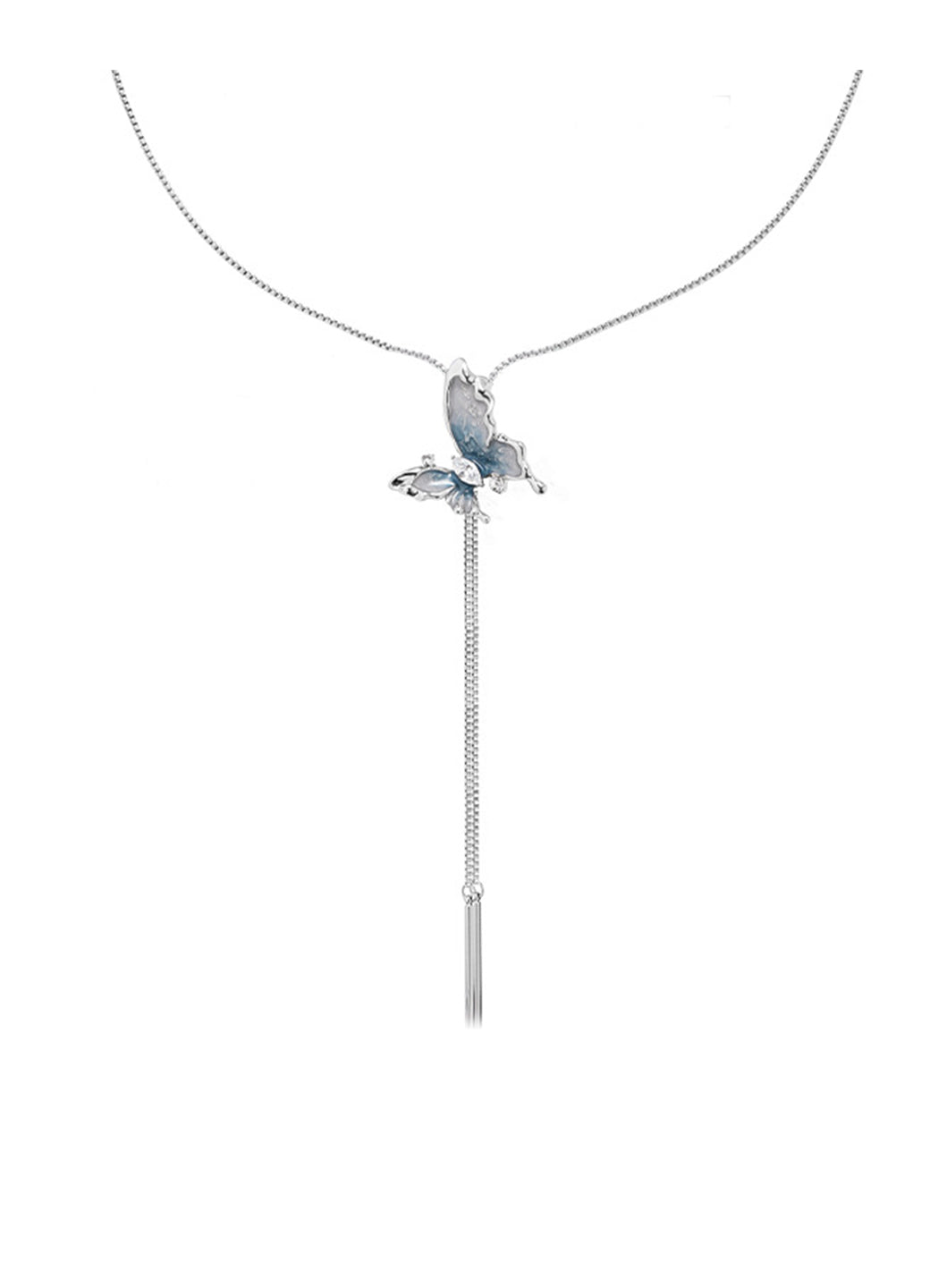 Blue and White Enamel Dropping Butterfly Necklace