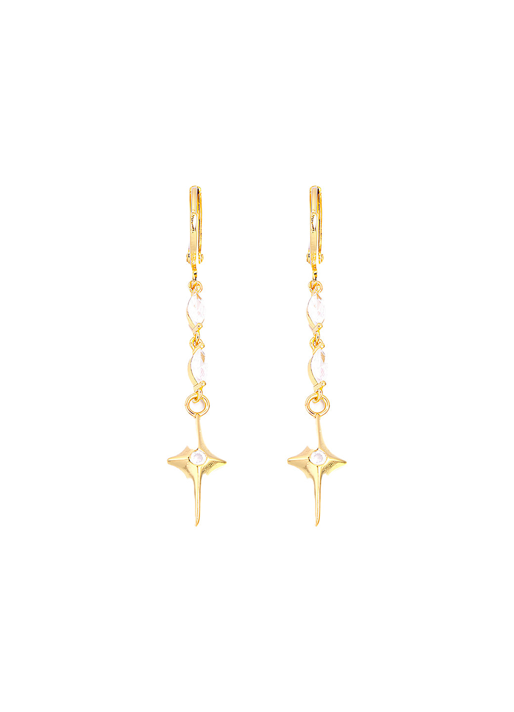 Four-pointed Star Earrings Inlaid with Diamonds