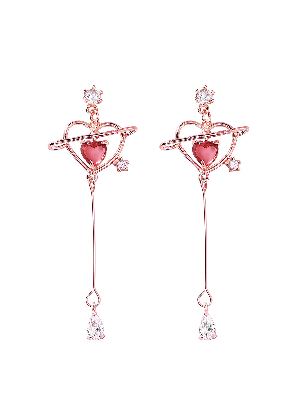 Heart-shaped Cubic Zirconia Teardrop Earrings