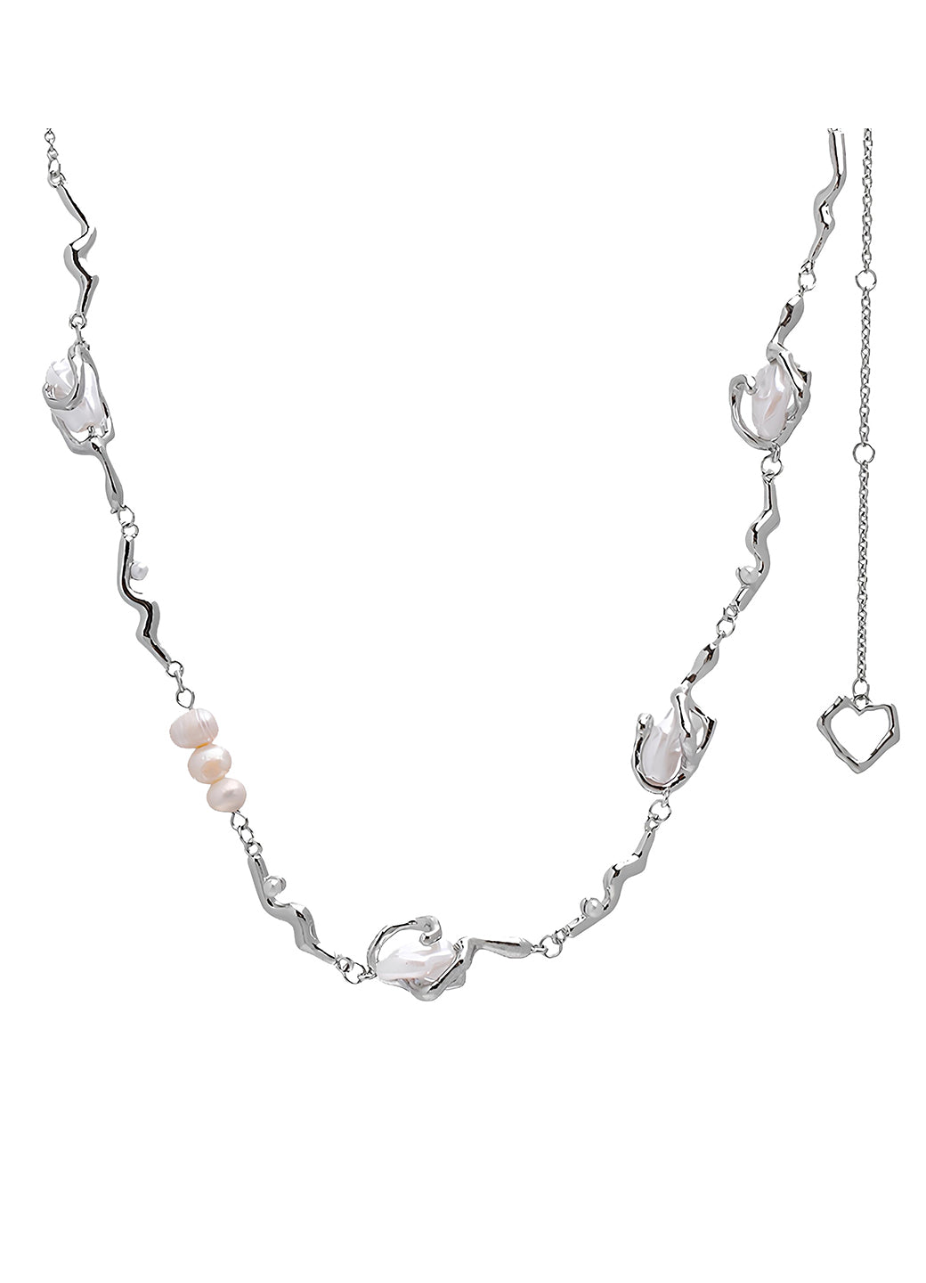 Irregular Pearl Stitching Heart Necklace