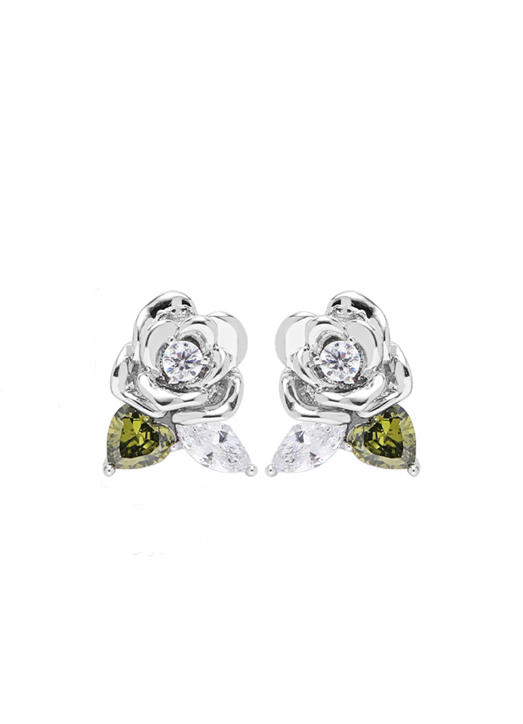 Green Leaf Rose Earrings