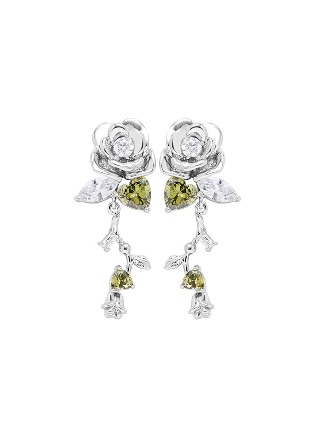 Green Leaf Rose Earrings