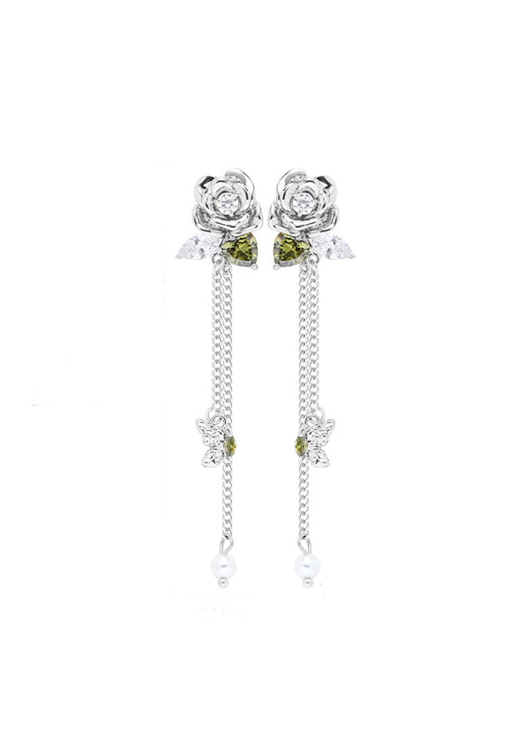 Green Leaf Rose Earrings