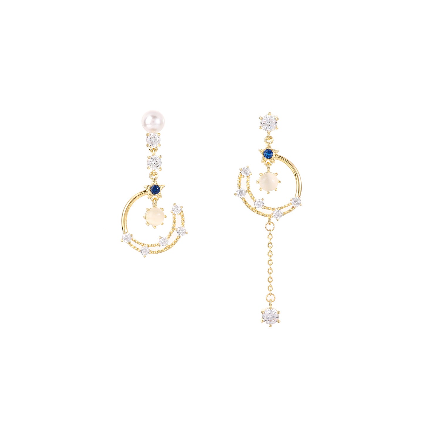 Asymmetrical Star And Moon Earrings