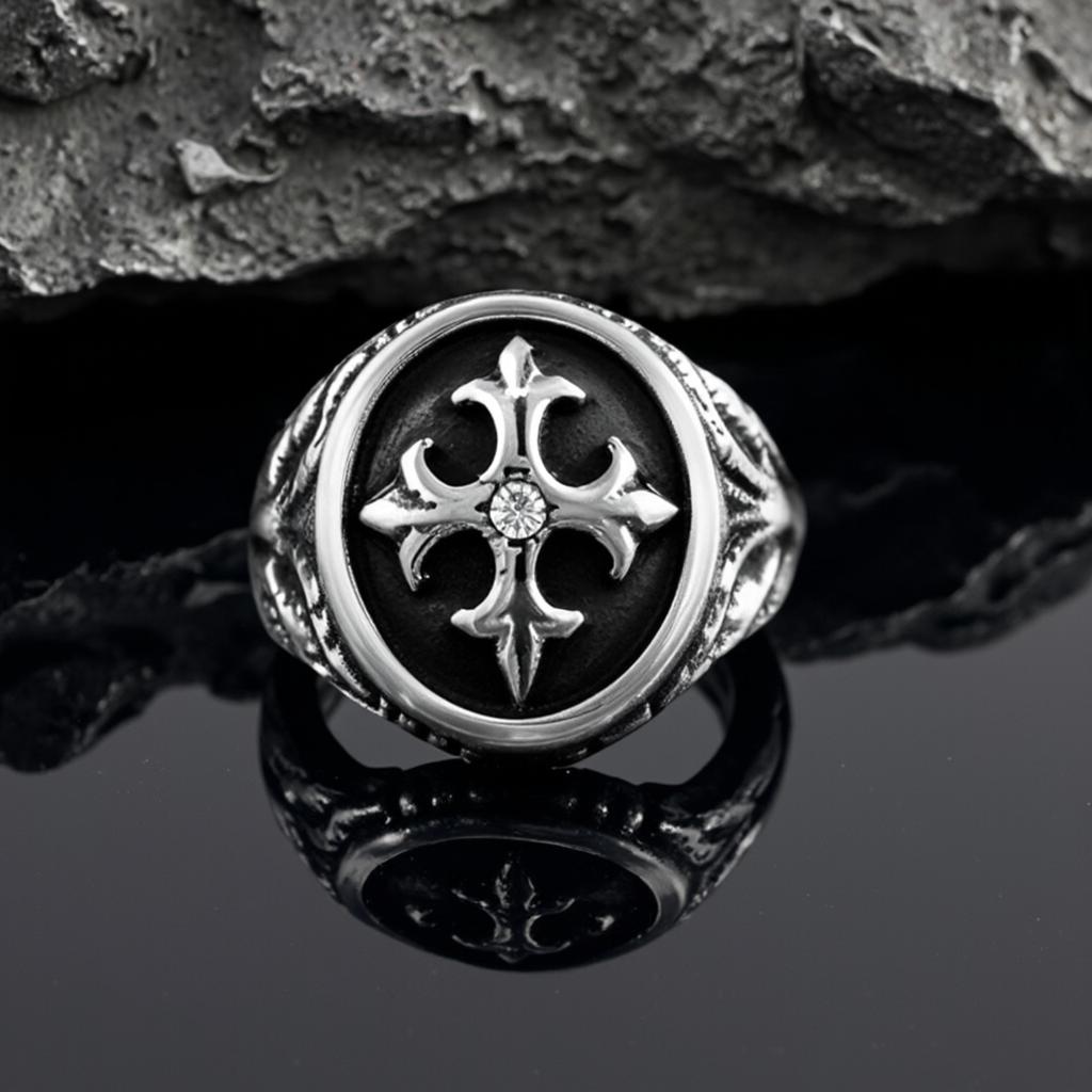 Fleur De Lis Cross Ring