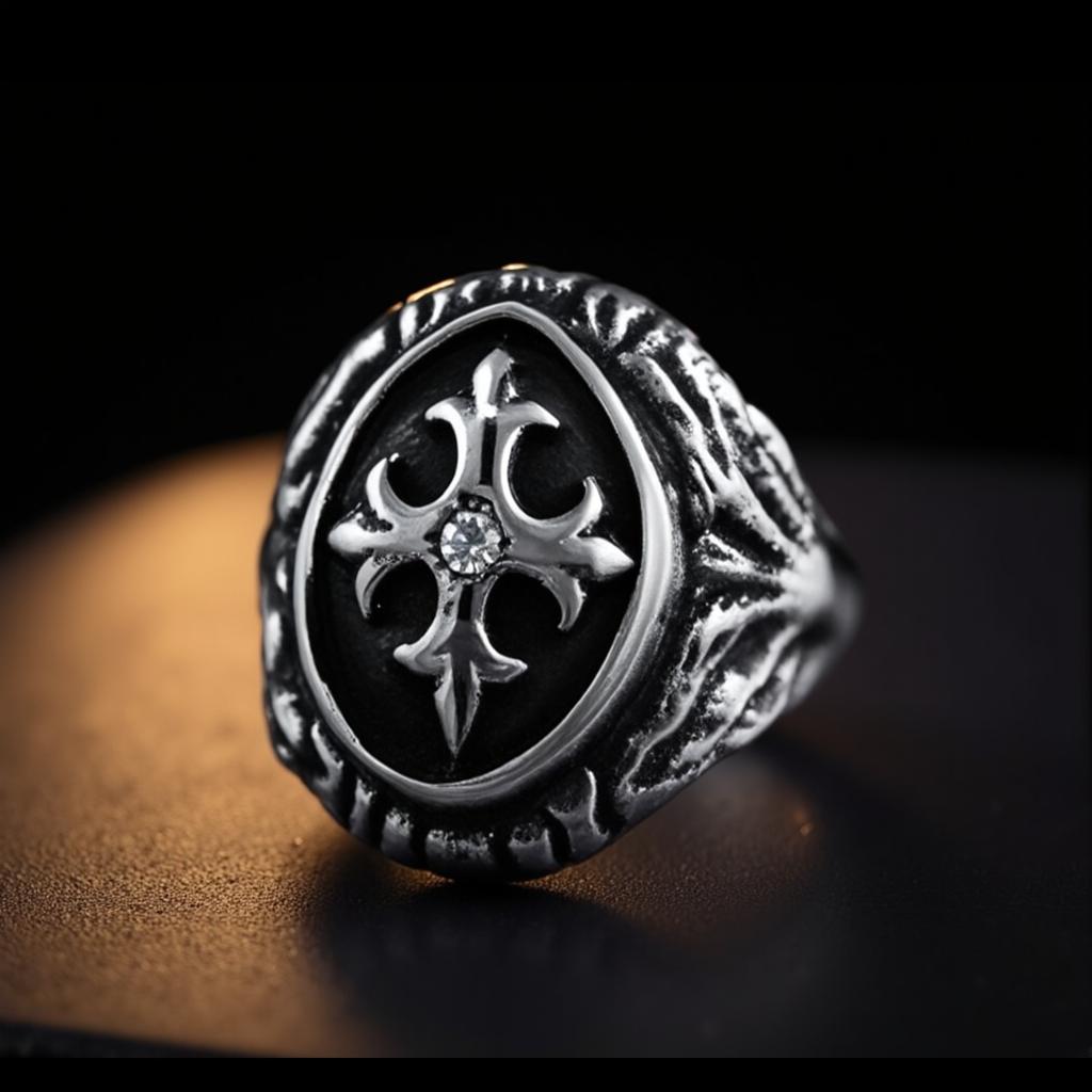 Fleur De Lis Cross Ring